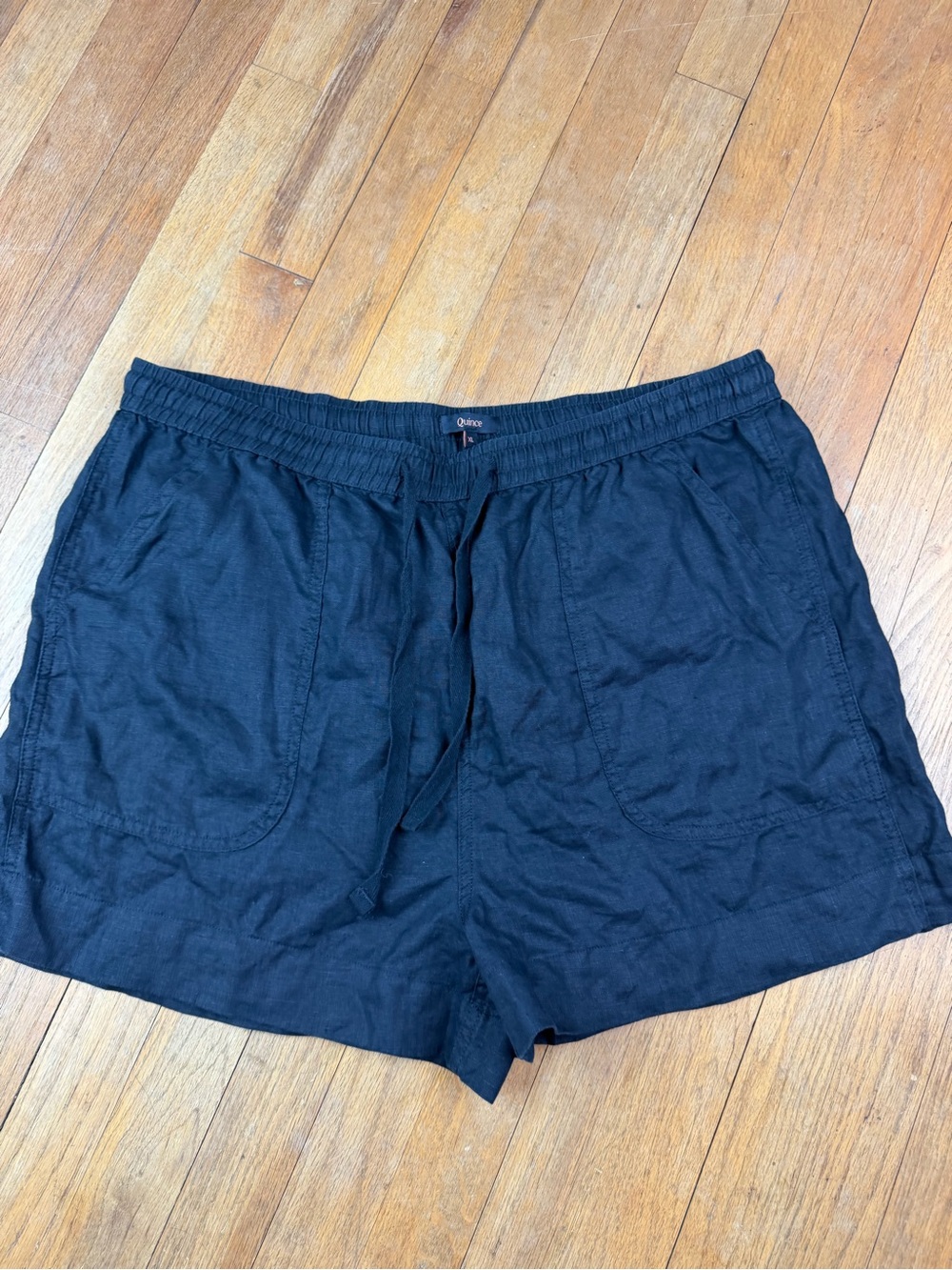 Quince Black Linen Drawstring Shorts size XL